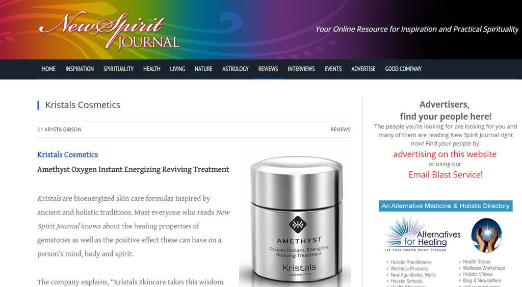 New Spirit Journal Reviews Amethyst Skincare from Kristals Cosmetics