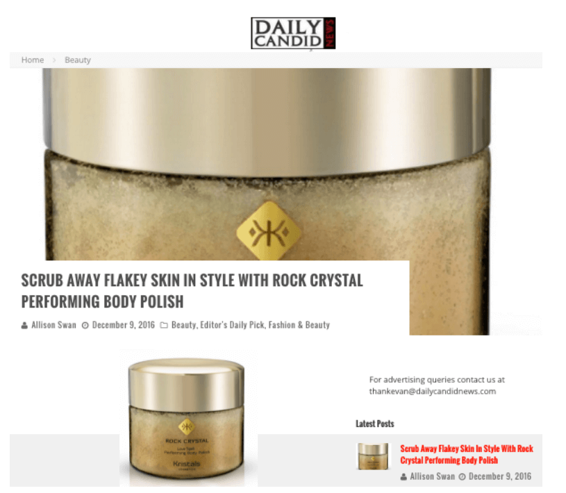 Rock Crystal Performing Body Polish from Kristals Cosmetics in Daily Candid News
